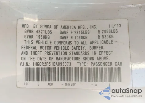 2014 Honda Accord Sport из США, поврежденный, VIN 1HGCR2F51EA093373